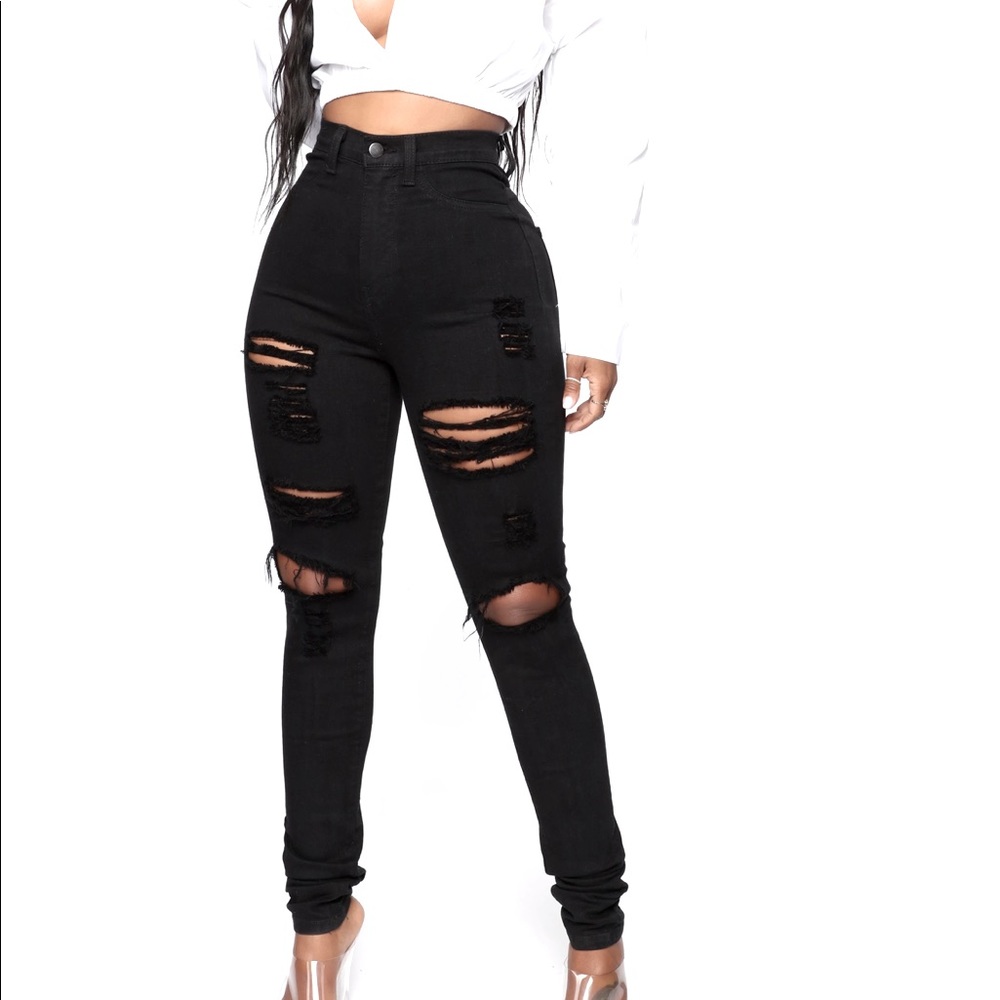 High waisted ripped jeans black 0